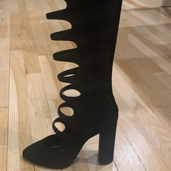 NWB RARE Saint Laurent Joplin Gladiator $3K Black Suede Boots Shoes Heels sz 37 - Picture 4 of 12